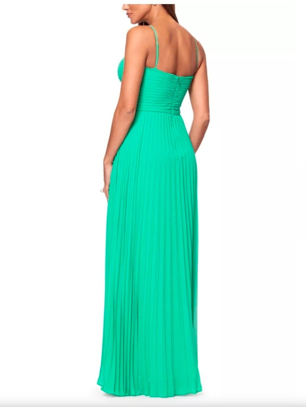 Xscape Green Sleeveless Pleated Chiffon Maxi Gown Size 8P $259 NWT - Picture 5 of 14